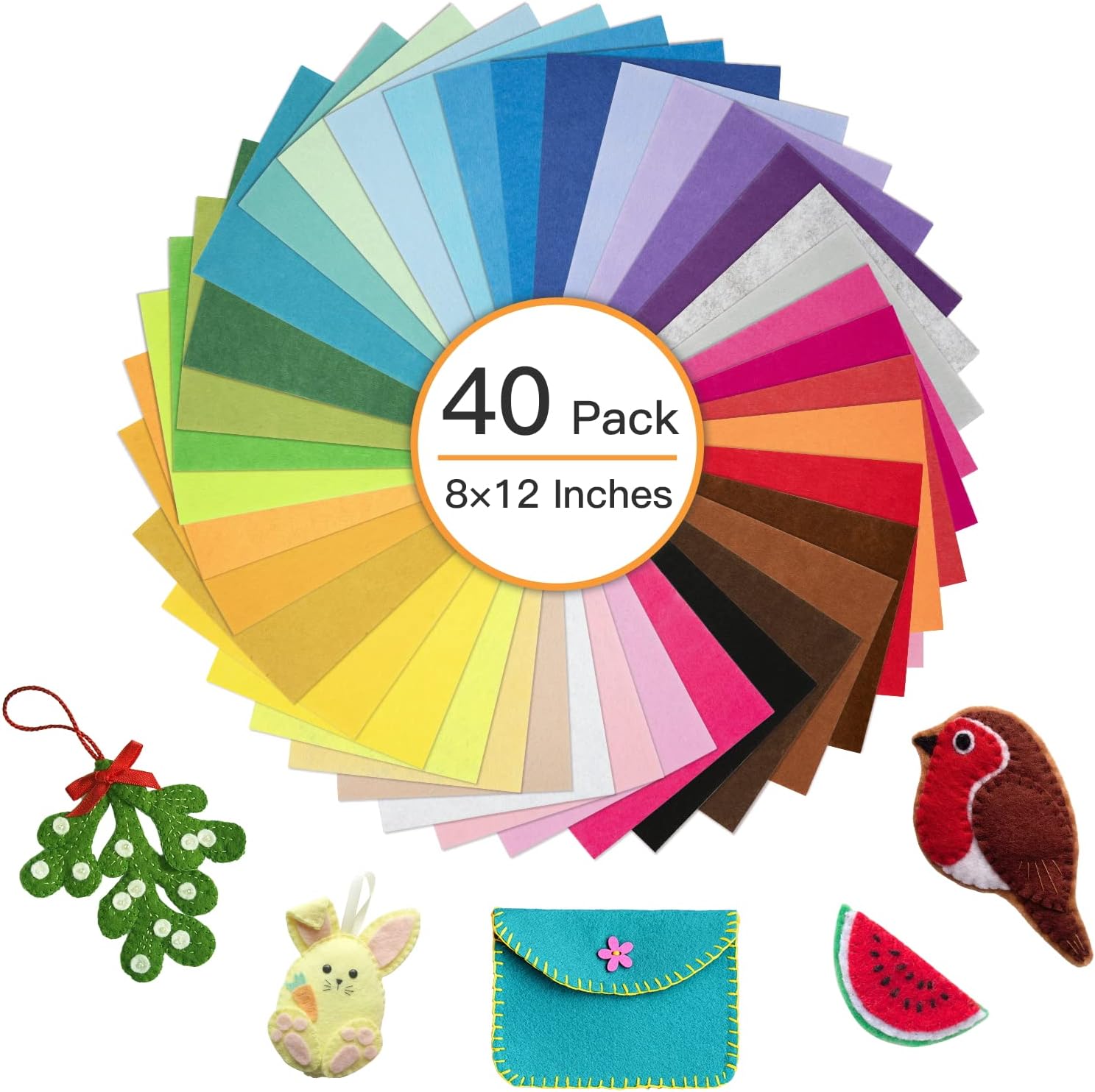 8 x 12 Inches Felt Sheets for Crafts, 40Pcs Squares Fabric Sheets, Assorted Colors Non Woven Pack, 1mm Thick,  - view 2