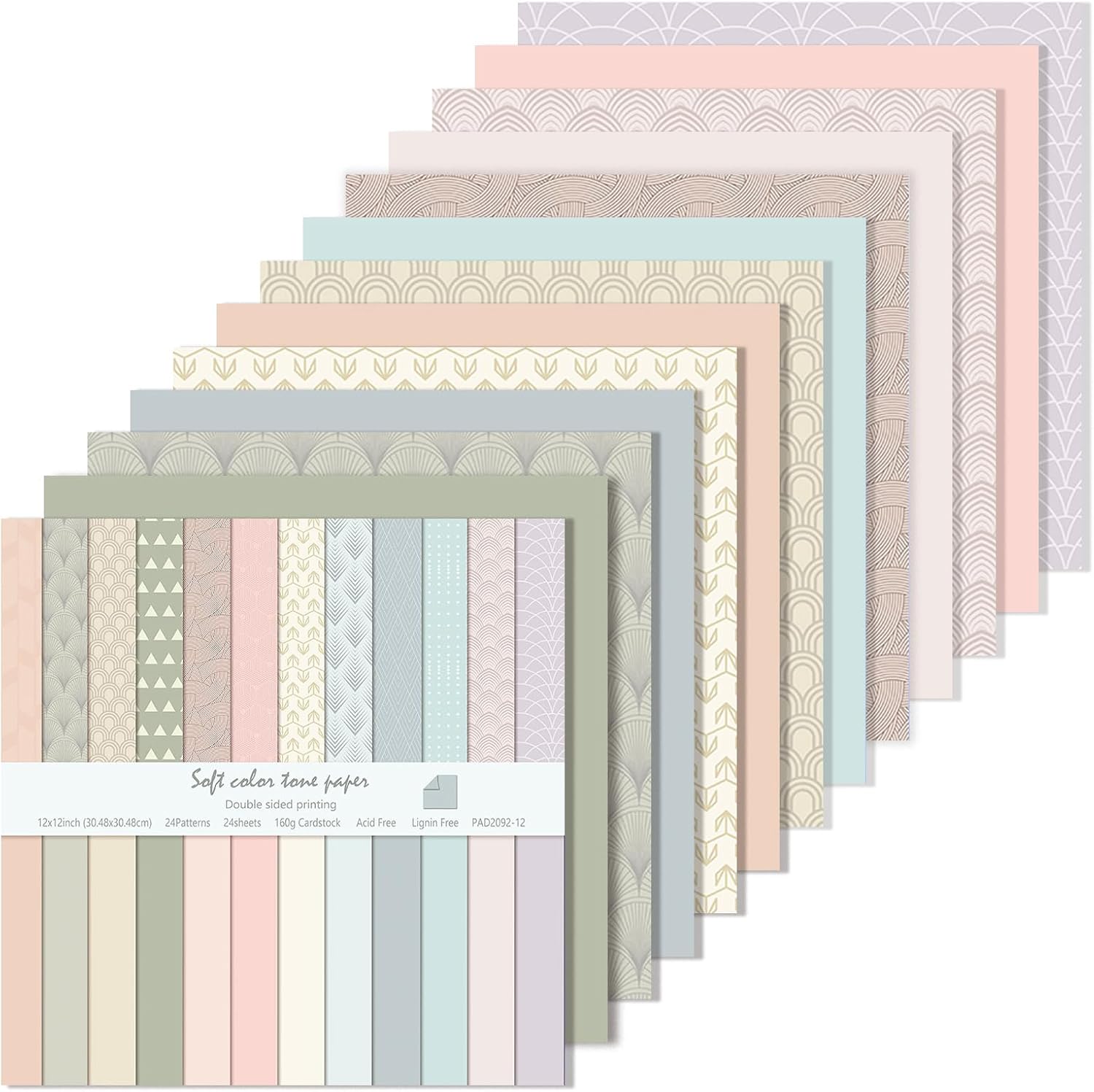 Boho Scrapbook Paper 24 Sheets, 12 In Textured Paper (Soft Color Tone)