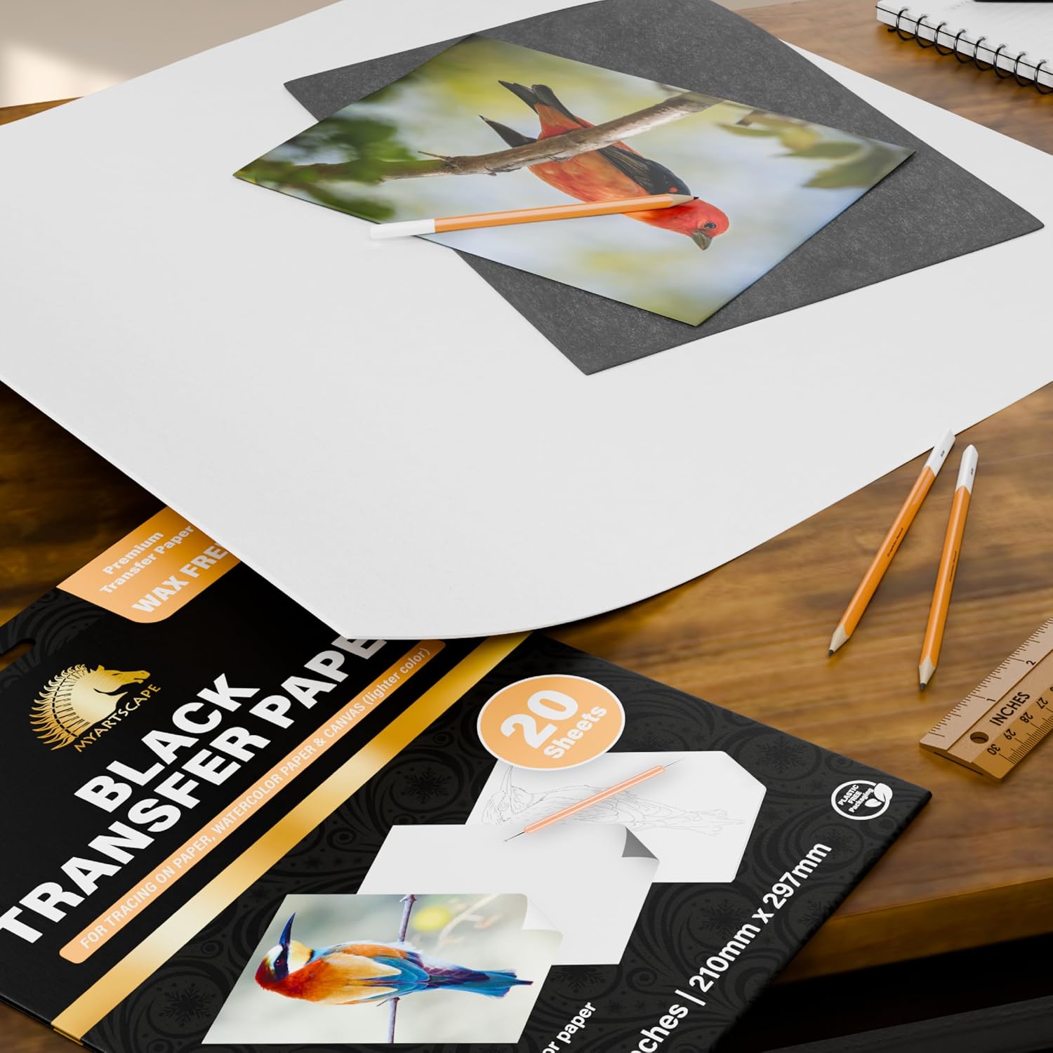 MyArtscape Graphite Transfer Paper – A4 Black 20 Sheets | Wax free graphite transfer paper with reusable erasa - view 2