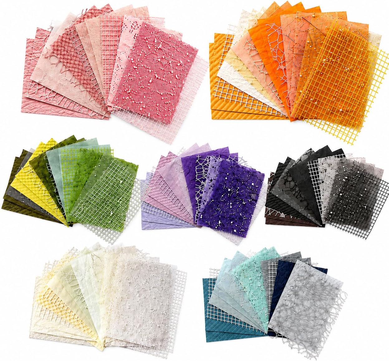 Textured Scrapbook Paper & Mesh Fabric Set, 112 Sheets, 7 Colors