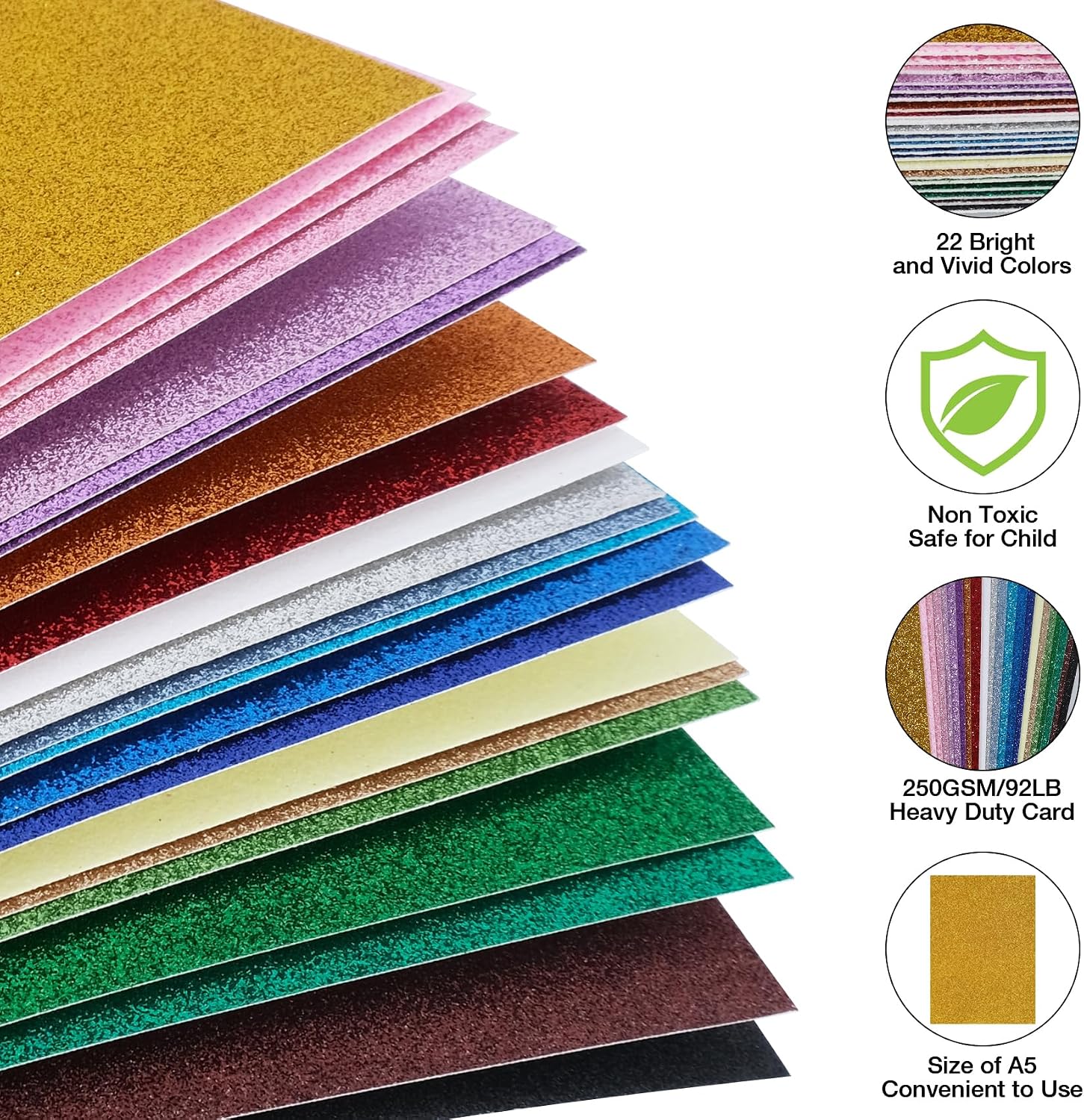TORC 44 Sheets Glitter Cardstock Paper, 22 Colors A5 Sparkle Paper, 250GSM Heavy Craft Cardstock for Cricut, D - view 4