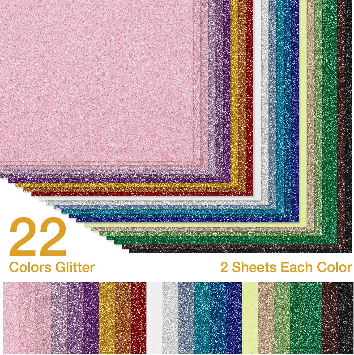 TORC 44 Sheets Glitter Cardstock Paper, 22 Colors A5 Sparkle Paper, 250GSM Heavy Craft Cardstock for Cricut, D - view 5