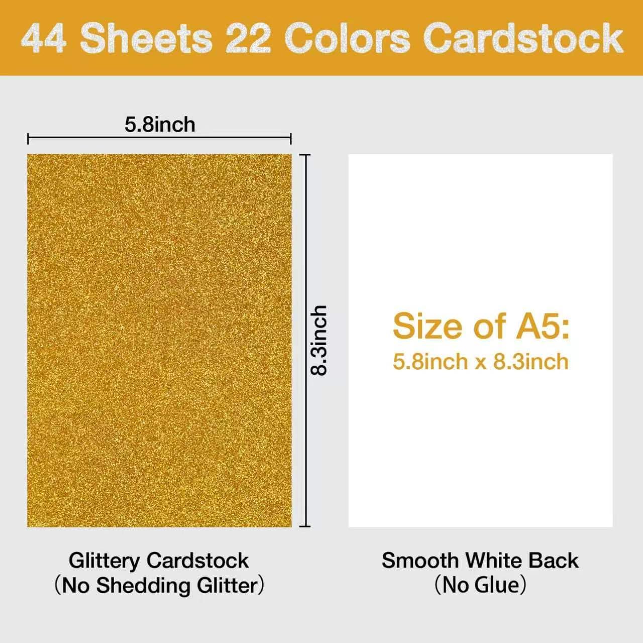TORC 44 Sheets Glitter Cardstock Paper, 22 Colors A5 Sparkle Paper, 250GSM Heavy Craft Cardstock for Cricut, D - view 3