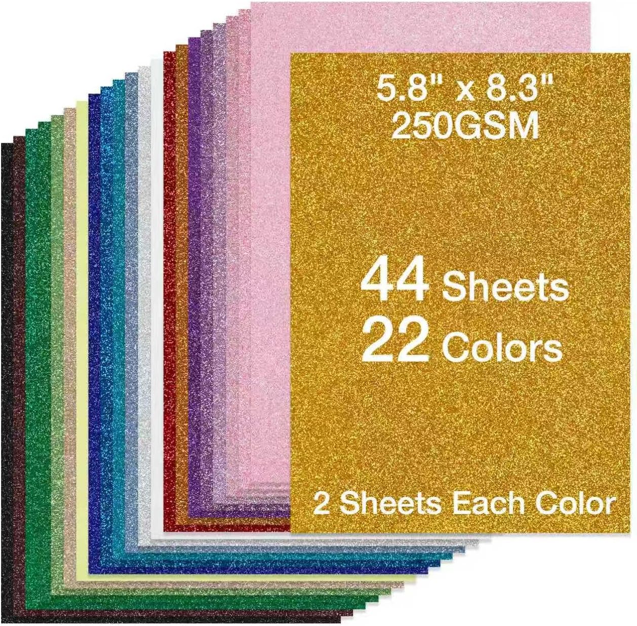 TORC 44 Sheets Glitter Cardstock Paper, 22 Colors A5 Sparkle Paper, 250GSM Heavy Craft Cardstock for Cricut, D
